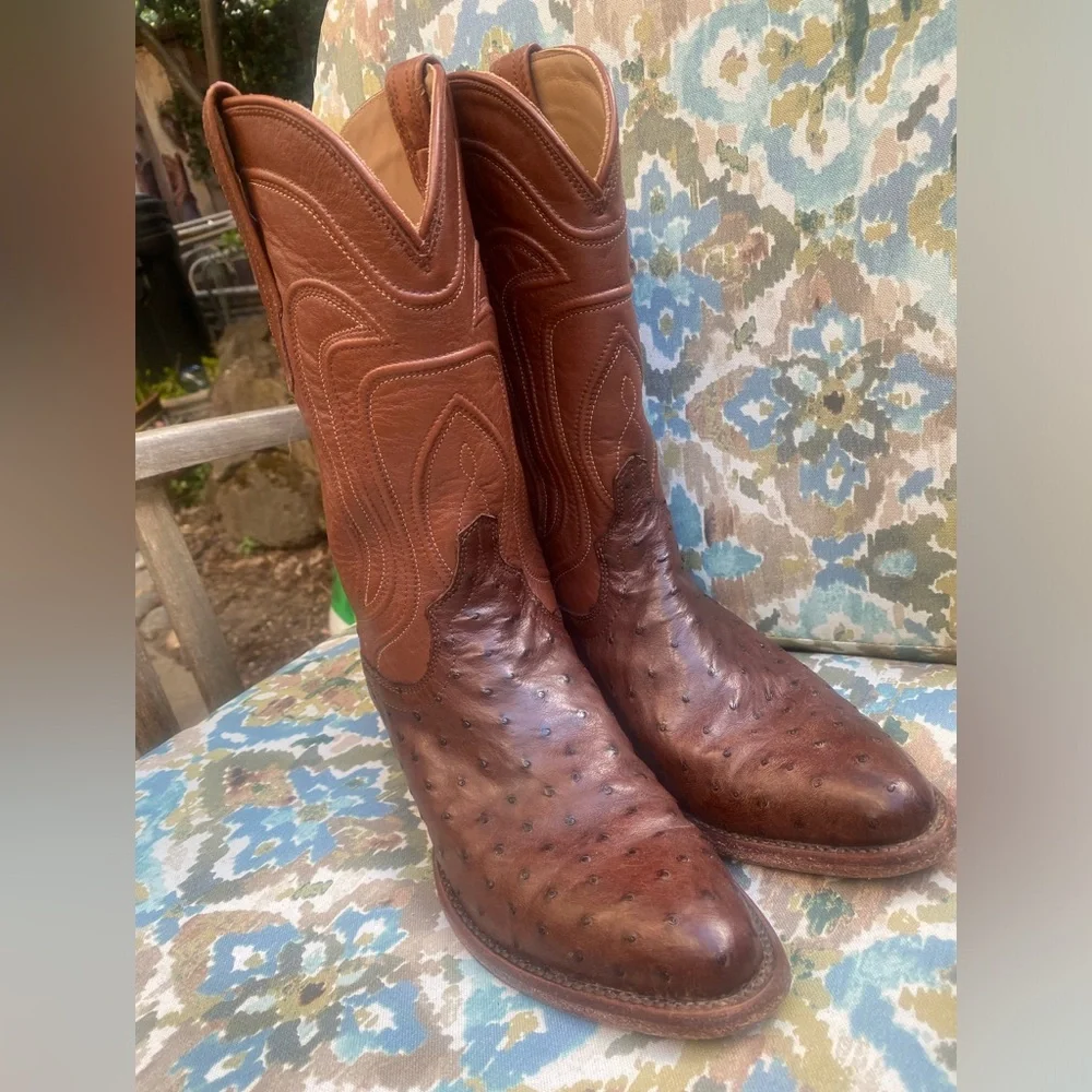 Tecovas Brown Ostrich Heeled Boots - Picture 9 of 10